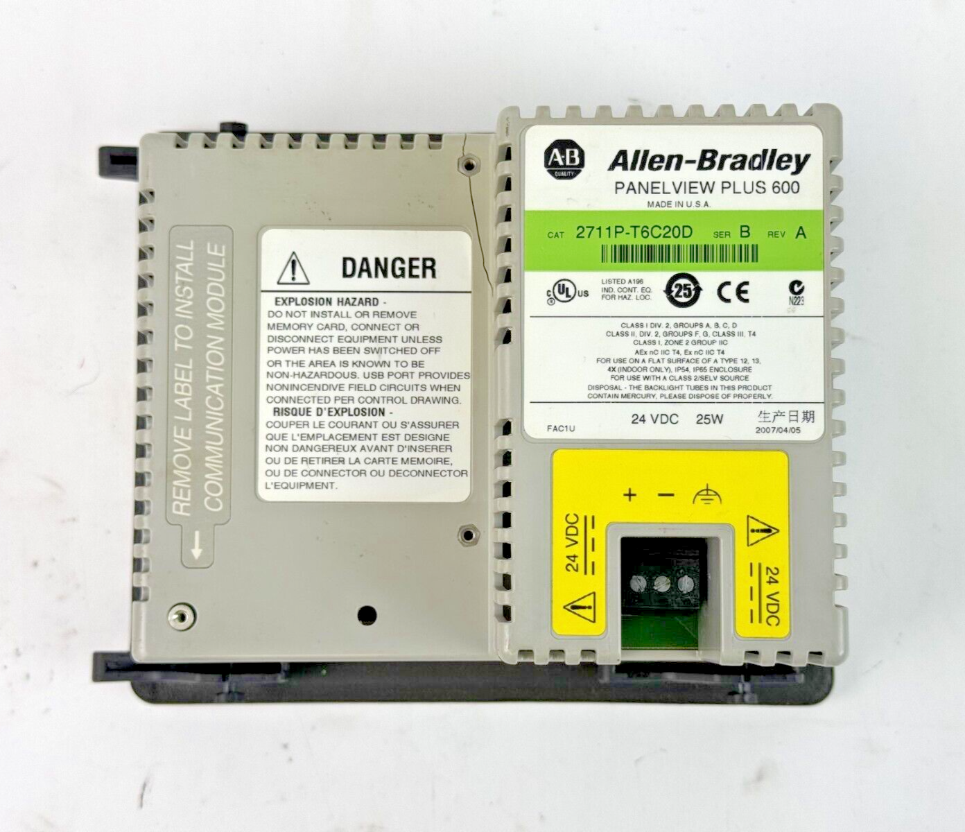 ALLEN-BRADLEY - 2711P-T6C20D SER. B REV. A - PANELVIEW PLUS 600 - 6" TOUCHSCREEN