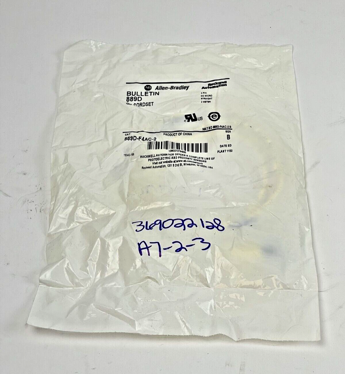 ALLEN BRADLEY - 889D-F4AC-2 SER B - QD CORDSET - 4 PIN, DC MICRO, STRAIGHT, 2 M