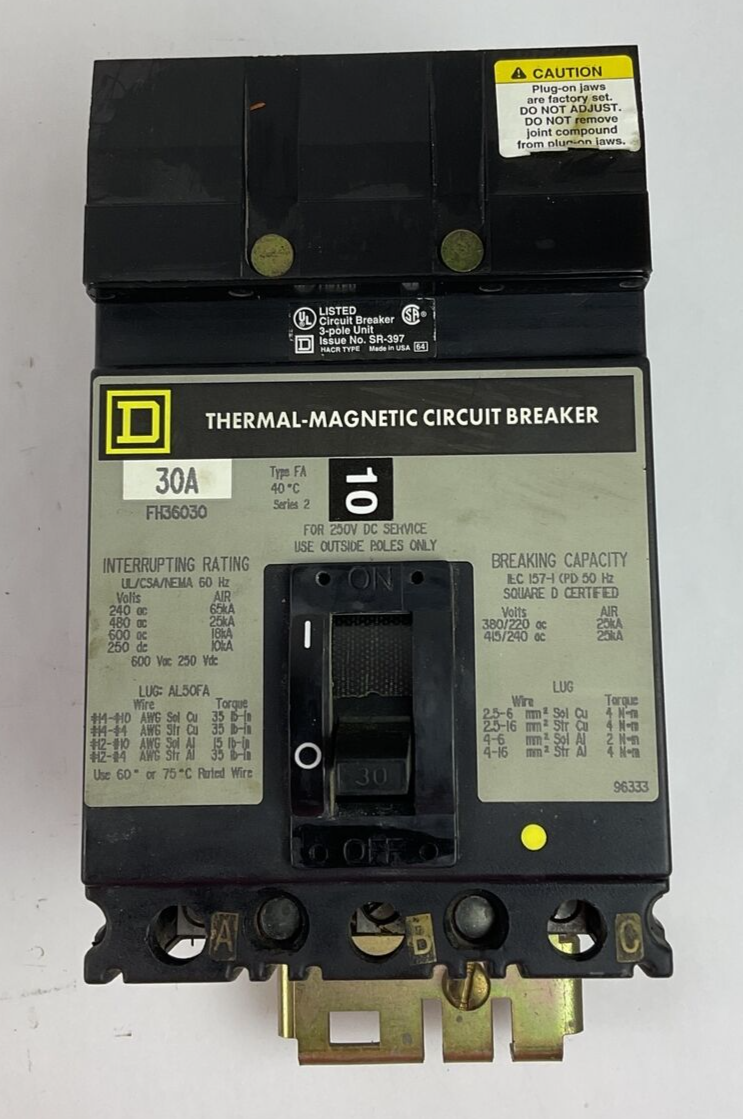 SQUARE D FH36030 THERMAL MAGNETIC CIRCUIT BREAKER 30A