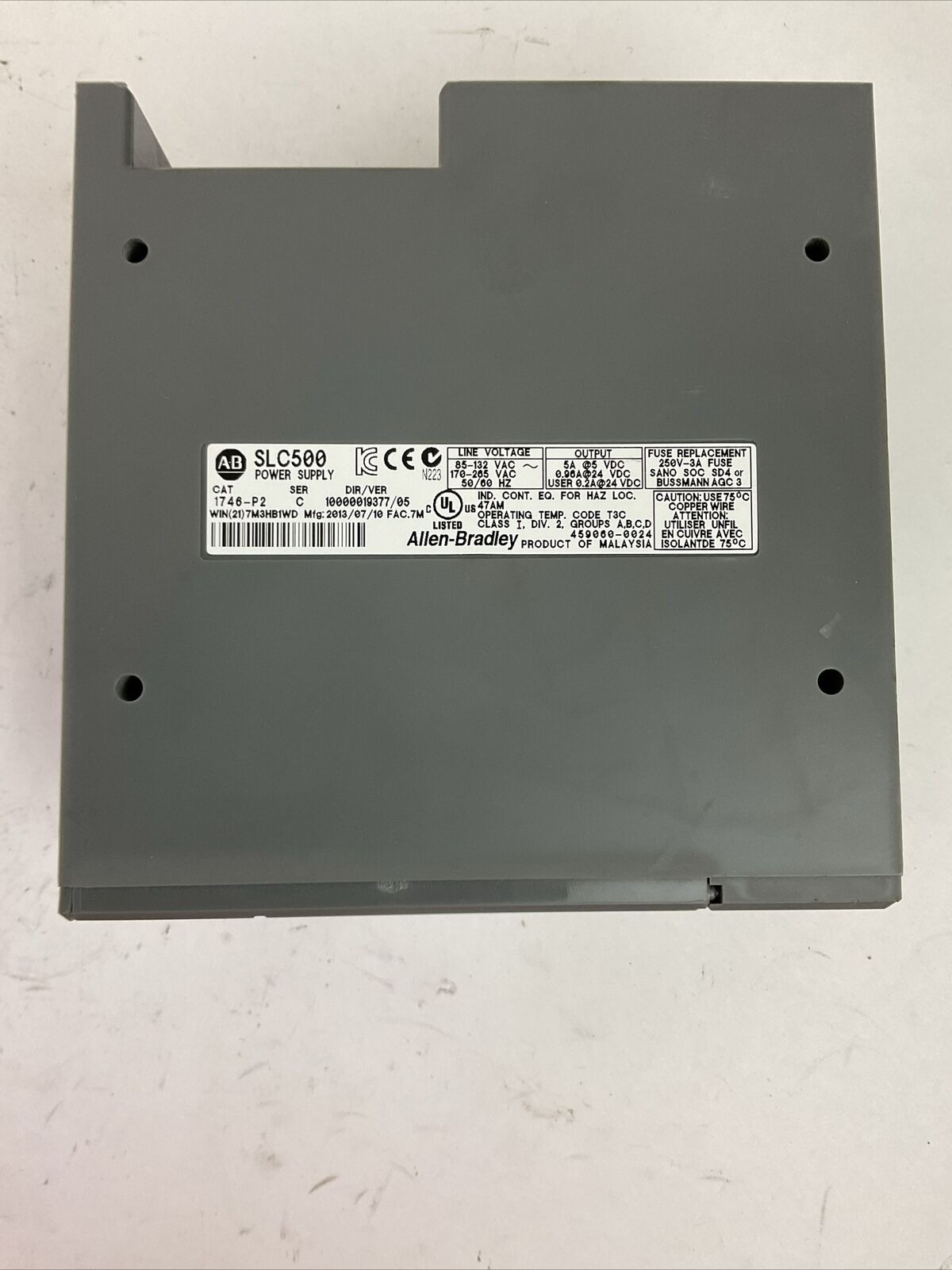 ALLEN BRADLEY 1746-P2 SER C DIR/VER 10000019377/05 POWER SUPPLY