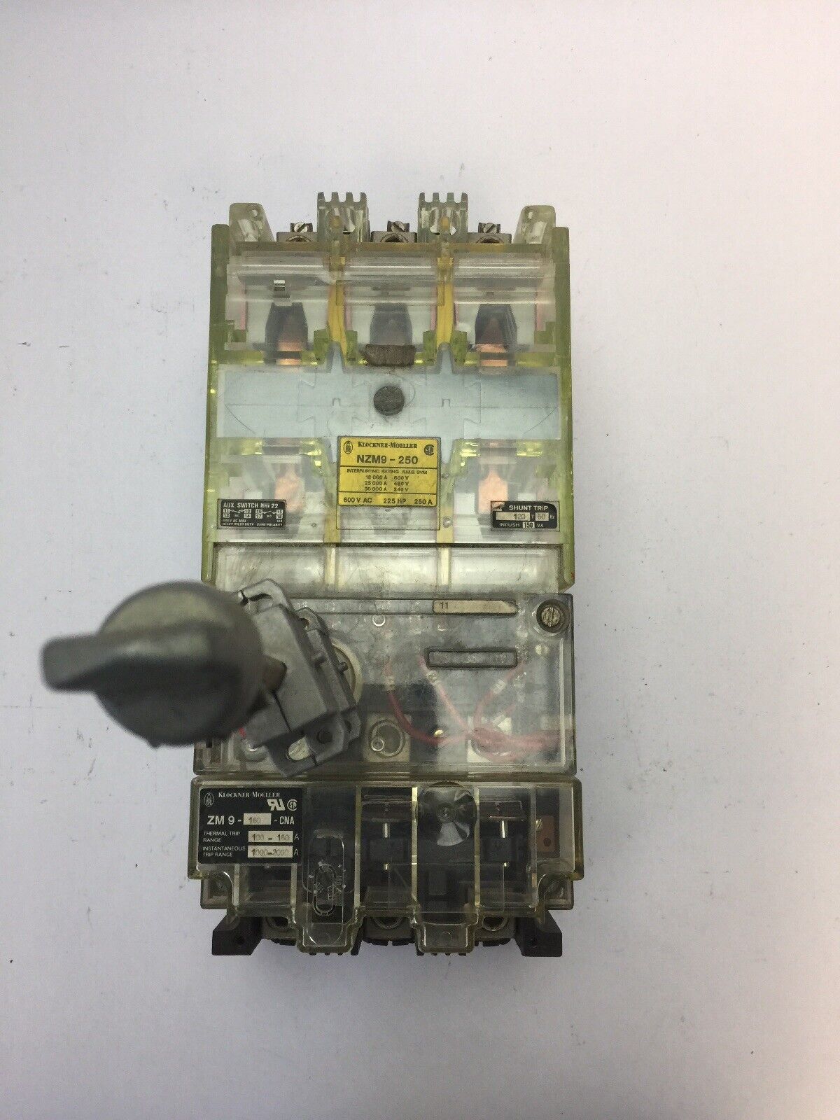 KLOCKNER MOELLER NZM9-250 CIRCUIT BREAKER 600VAC 225HP 250A ZM9-160-CNA THERMAL