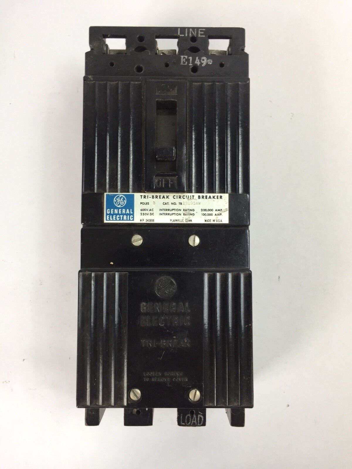 GE TB13100AW TRI BREAK CIRCUIT BREAKER 100AMP 600VAC 250VDC 3POLE
