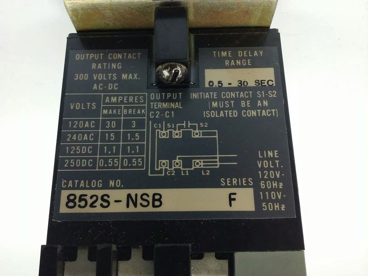 ALLEN BRADLEY, 852S-NSB, SERIES F, TIMING RELAY, RANGE .5-30 SECONDS, NEW