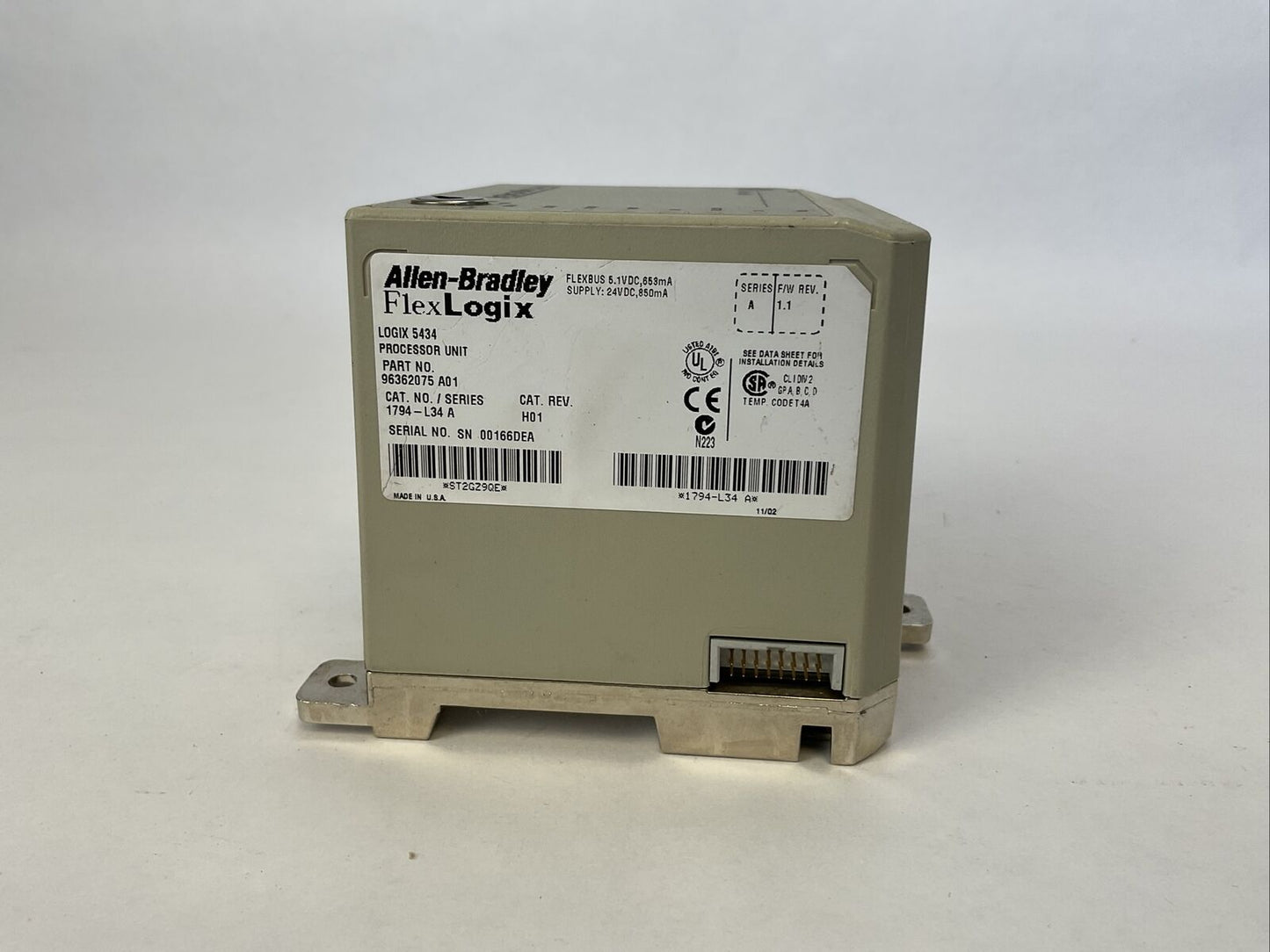 ALLEN BRADLEY 1794-L34 SER A CAT REV H01 F/W REV 1.1 LOGIX 5434 PROCESSOR UNIT