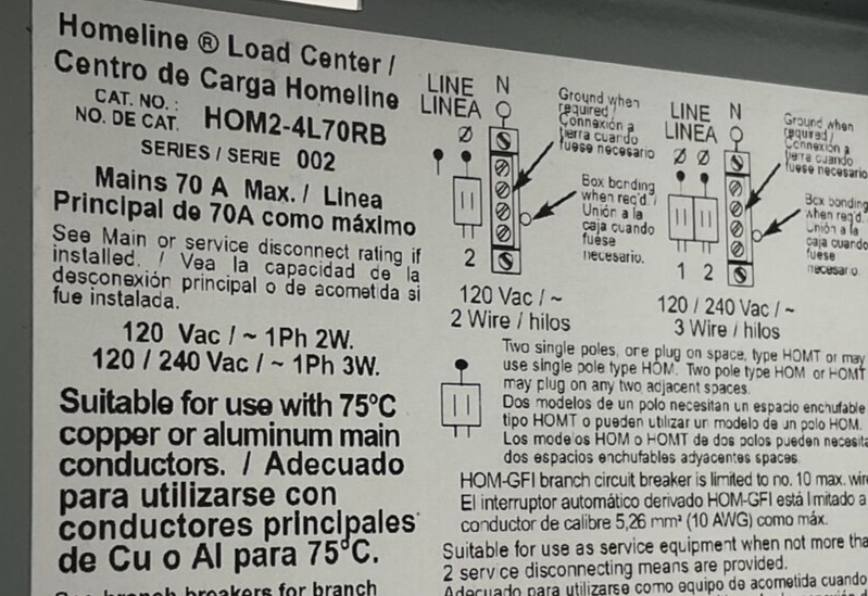 SQUARE D HOM2-4L70RB HOMELINE LOAD CENTER 70A SER.02 240VAC 1PH