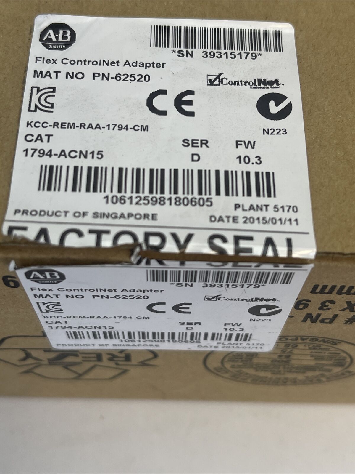 ALLEN BRADLEY 1794-ACN15 SER D FW 10.3 FLEX CONTROLNET ADAPTOR OUTPUT 5VDC