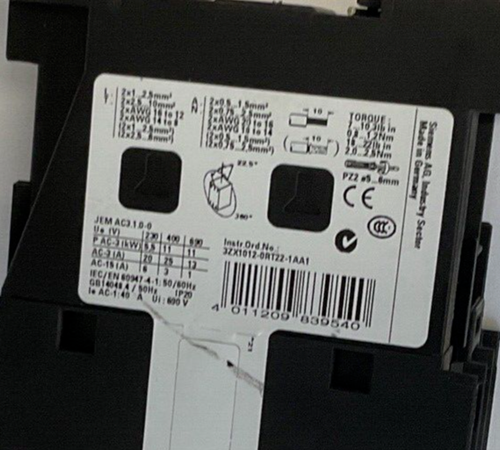 SIEMENS 3RT2026-1FB40 CONTACTOR 24VDC 35A 600VAC