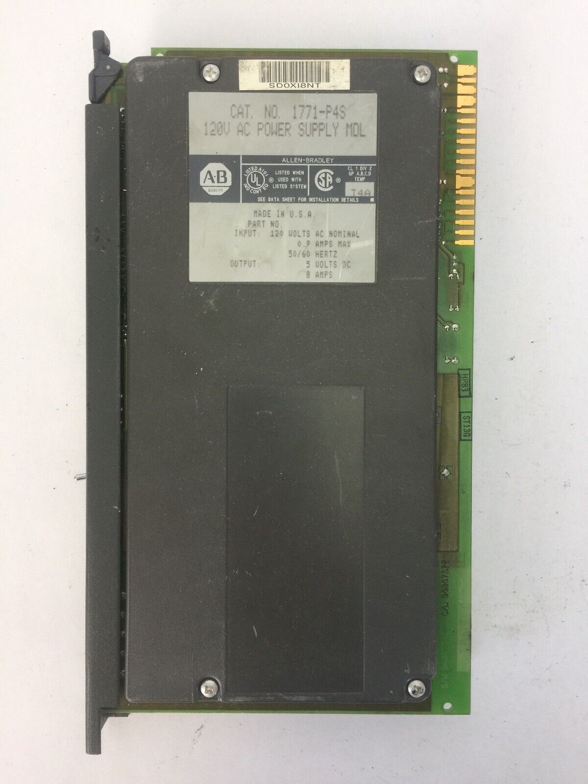 ALLEN BRADLEY 1771-P4S 120V AC POWER SUPPLY MDL OUTPUT 5VDC 8AMPS