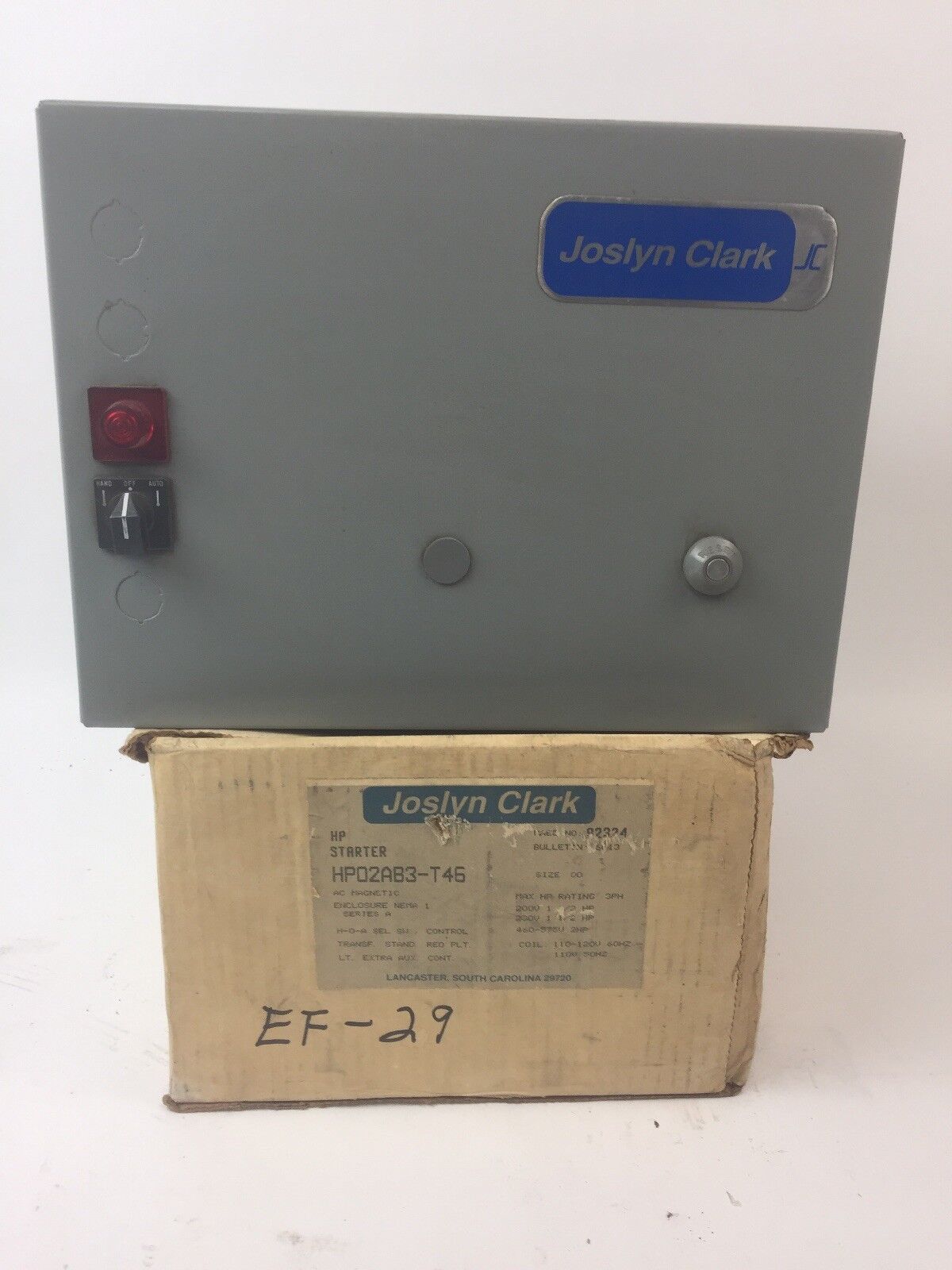 JOSLYN CLARK HP02AB3-T46 HP STARTER 600VAC SIZE 00 2HP COIL 110-120V 60HZ