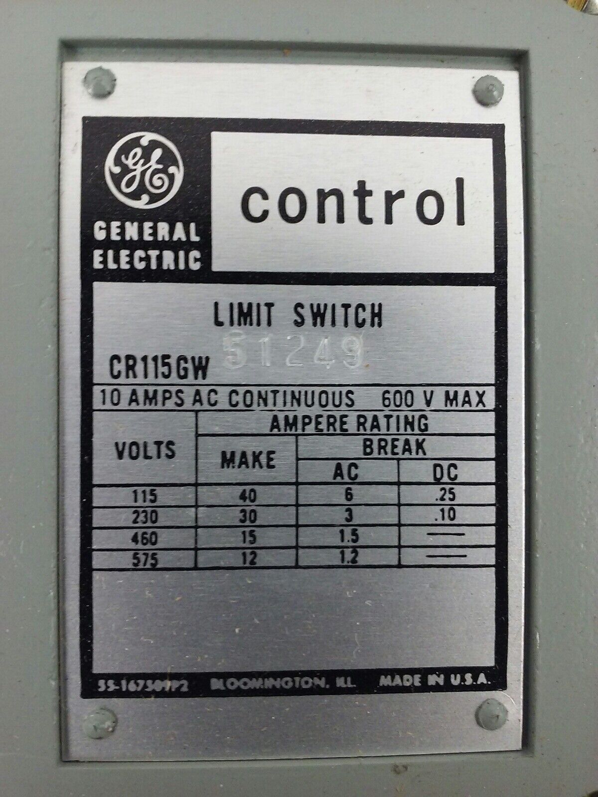 GE, CR115GW51249, LIMIT SWITCH, 600V MAX, 10AMP, CR115GW, GENERAL ELECTRIC, NEW