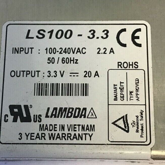 LAMBDA LS100-3.3 POWER SUPPLY 100-240VAC 2.2A 50/60HZ