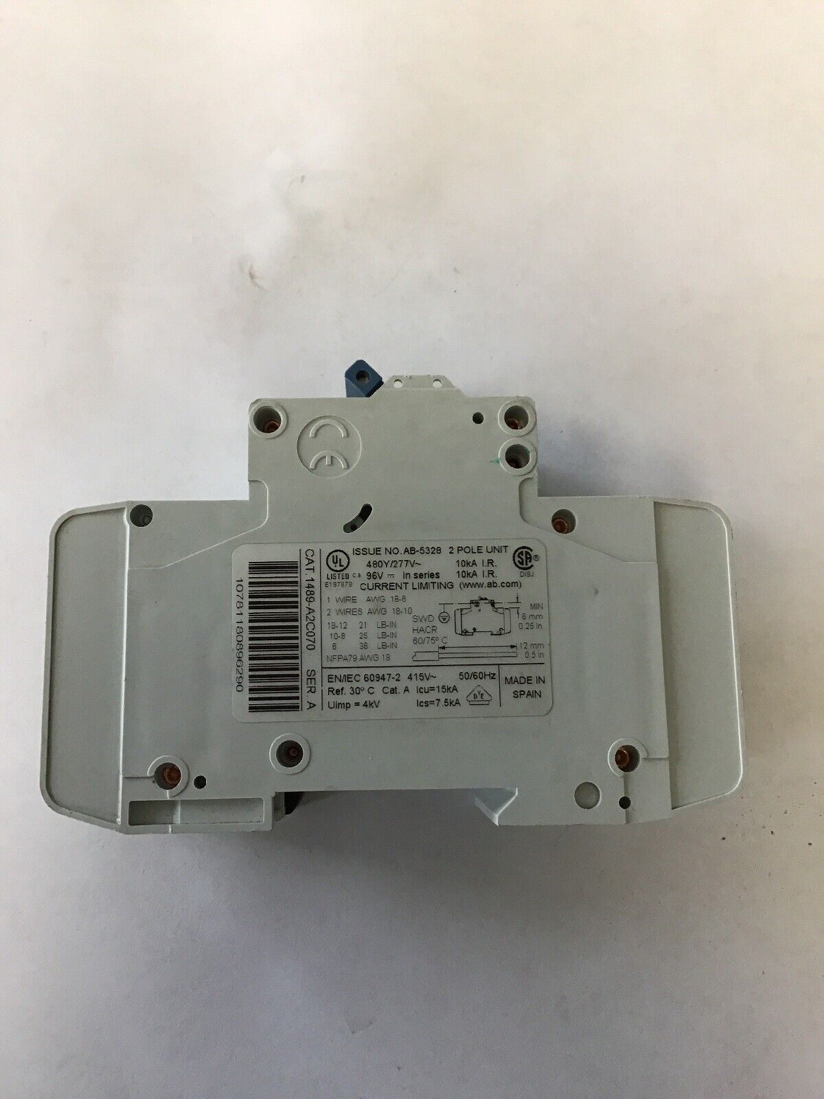 ALLEN BRADLEY 1489-A2C070 SER A AB-5328 2 POLE UNIT CIRCUIT 50/60HZ