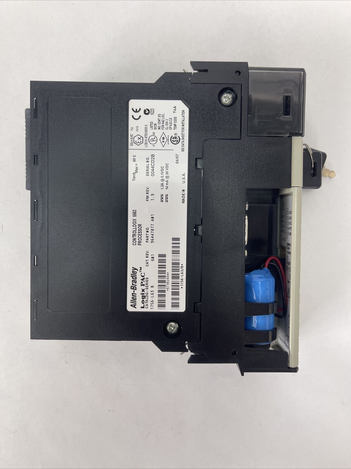 ALLEN BRADLEY 1756-L63 CONTROL LOGIX 5563 PROCESSOR CAT REV G01 F/W REV 1.9
