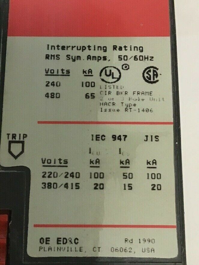 GE SELA24AT0030 CURRENT LIMITING CIRCUIT BREAKER 30A 480VAC 2POLE W/O TRIP