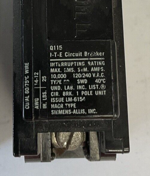 SIEMENS Q115 CIRCUIT BREAKER 120/240VAC 60HZ 15A 1POLE***LOTOF3***