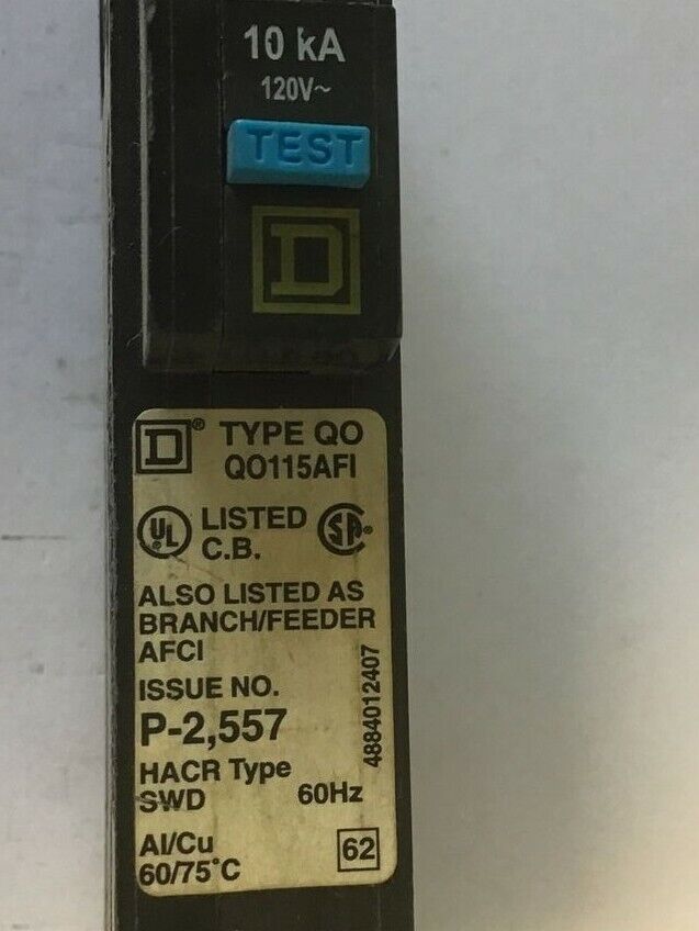 SQUARE D QO115AFI CIRCUIT BREAKER 120VAC
