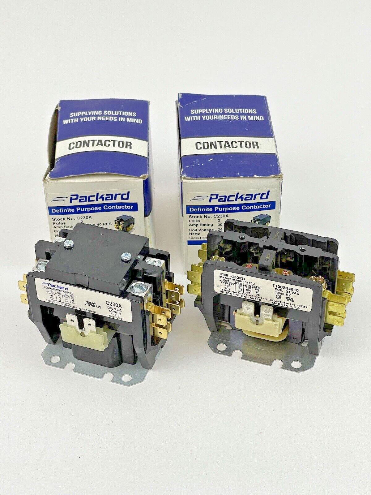PACKARD *LOT OF 2* - C230A - DEFINITE PURPOSE CONTACTOR - 2 POLE, 30A, 24V 50/60