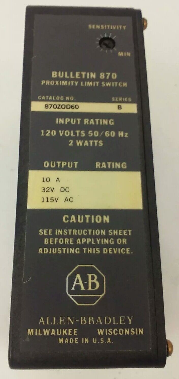 ALLEN BRADLEY 870-ZOD60 SER. B,PROXIMITY LIMIT SWITCH 120V, 2 WATTS, 10A, 32VDC