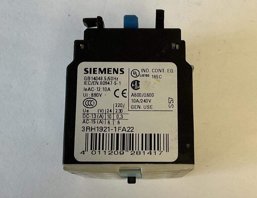 SIEMENS 3RH1921-1FA22 CONTACT BLOCK 10A 240V****LOTOF8****