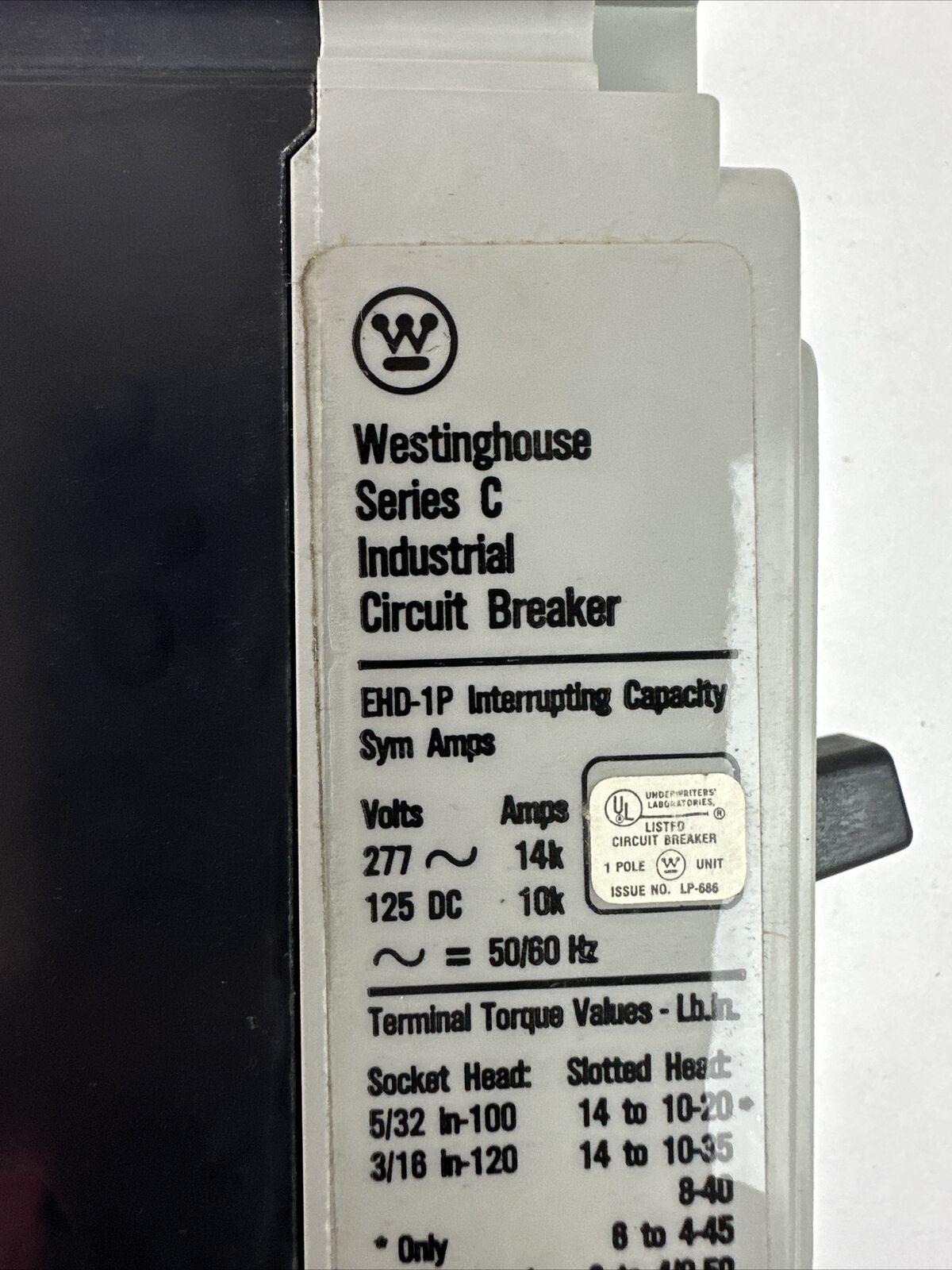 WESTINGHOUSE EHD1015 SER C IDUSTRIAL CIRCUIT BREAKER 15AMP 1POLE 277VAC 125VDC