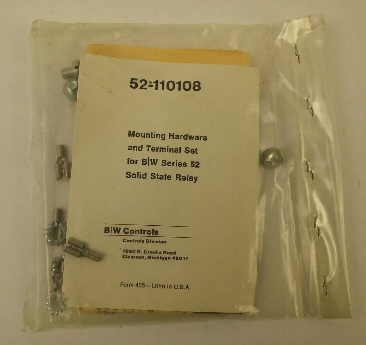 BW CONTROLS 52-110108 MOUNTING HARDWARE AND TERMINAL SET (LOT OF 6)