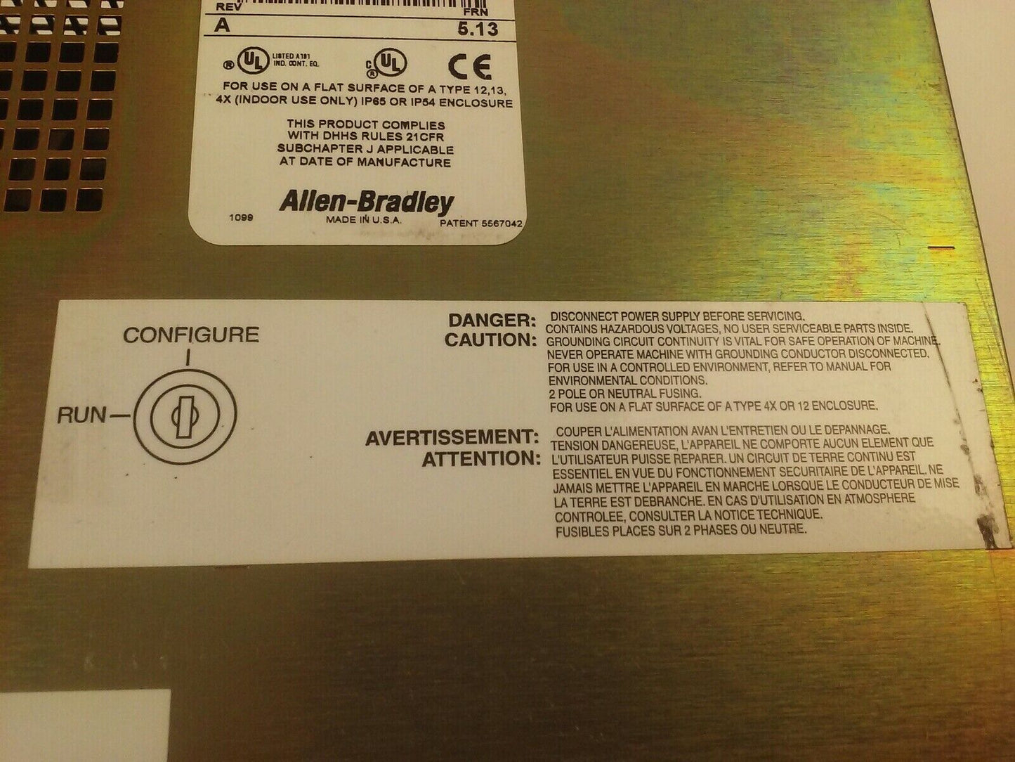 ALLEN BRADLEY 2711E-T10C6 SER. C REV. A PANELVIEW 1000E TERMINAL FRN 5.13