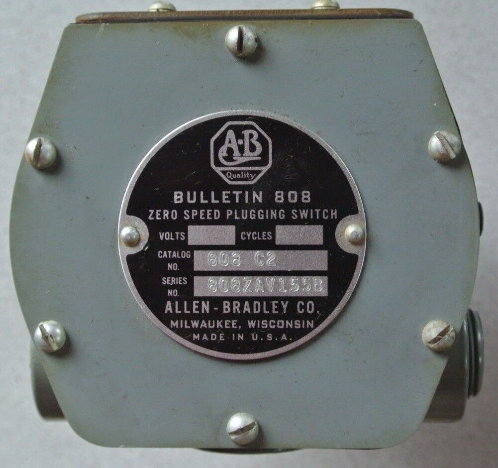 ALLEN-BRADLEY 808C2 ZERO SPEED PLUGGING SWITCH 50-200RPM - NEW SURPLUS