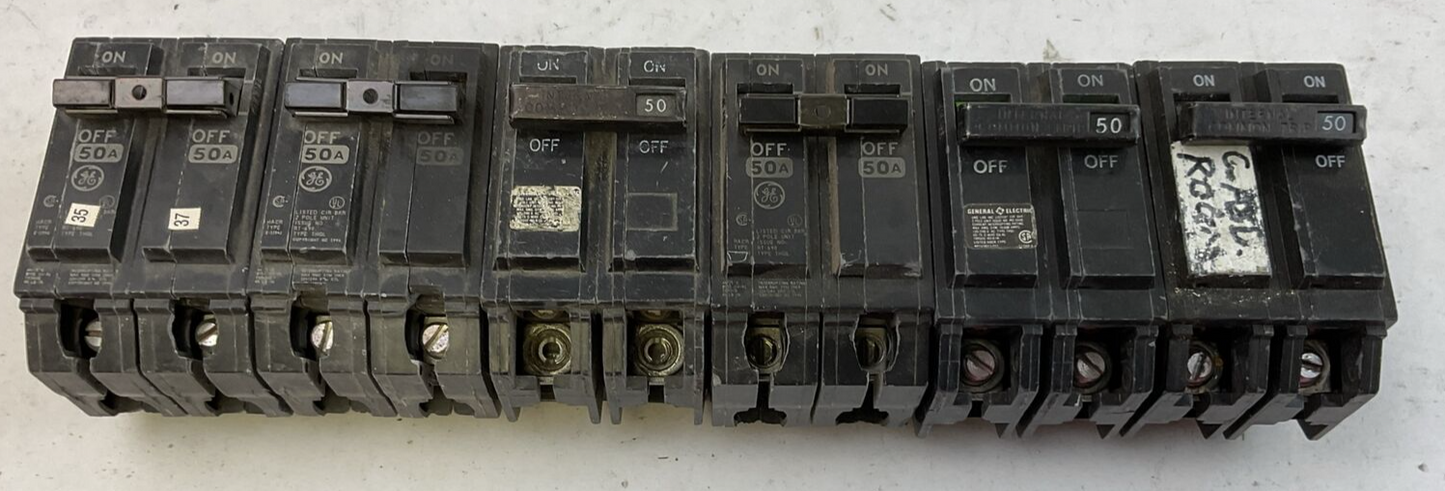 GE THQL2150 50AMP 120/240VAC 2POLE CIRCUIT BREAKER (LOT OF 6)