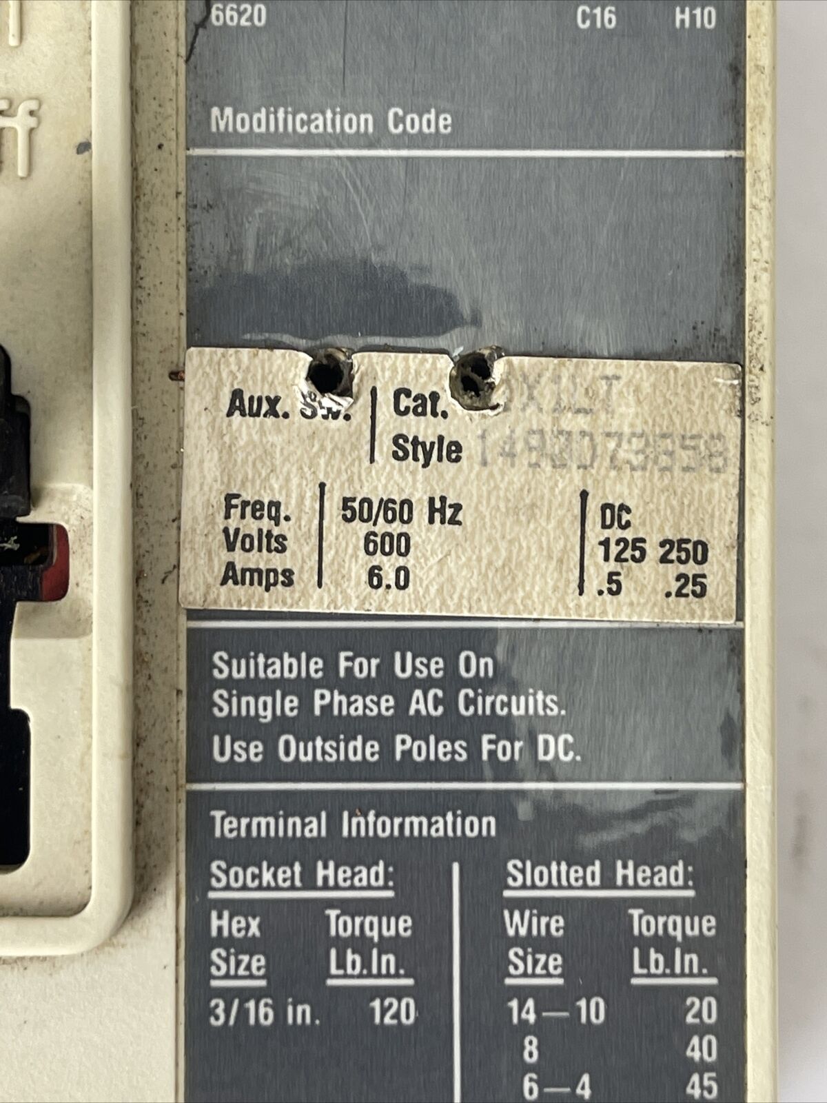 WESTINGHOUSE HMCP015E0CA04 SER C MOTOR CIRCUIT PROTECTOR 15A 600VAC 250VDC 3P