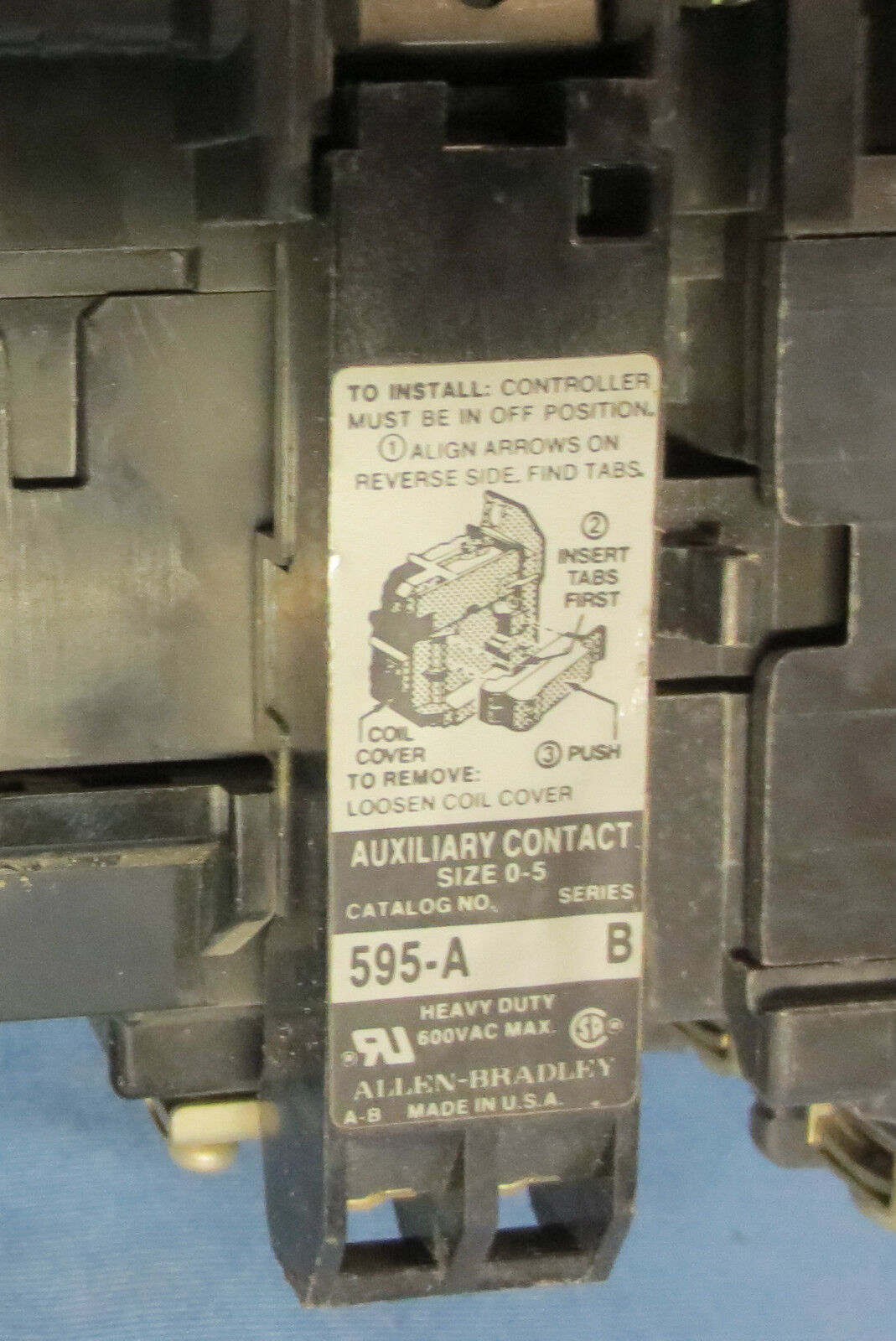 ALLEN-BRADLEY 509-AOD STARTER Ser B w/ W44 HEATERS, CB236 COIL, 595-A AUX CONT