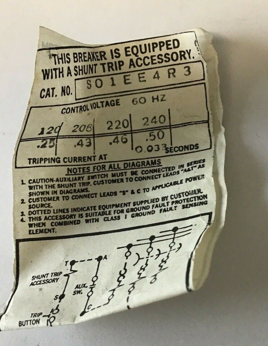 ITE S01EE4R3 AUXILIARY SWITCH 240V 60HZ
