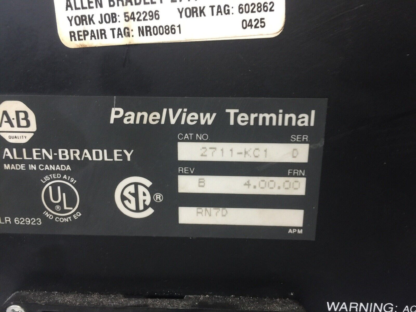 ALLEN BRADLEY 2711-KC1 PANELVIEW SER D REV B FRN 4.00.00 115/230VAC 80W