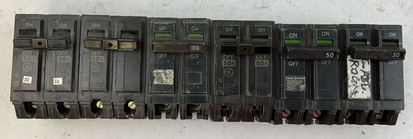 GE THQL2150 50AMP 120/240VAC 2POLE CIRCUIT BREAKER (LOT OF 6)