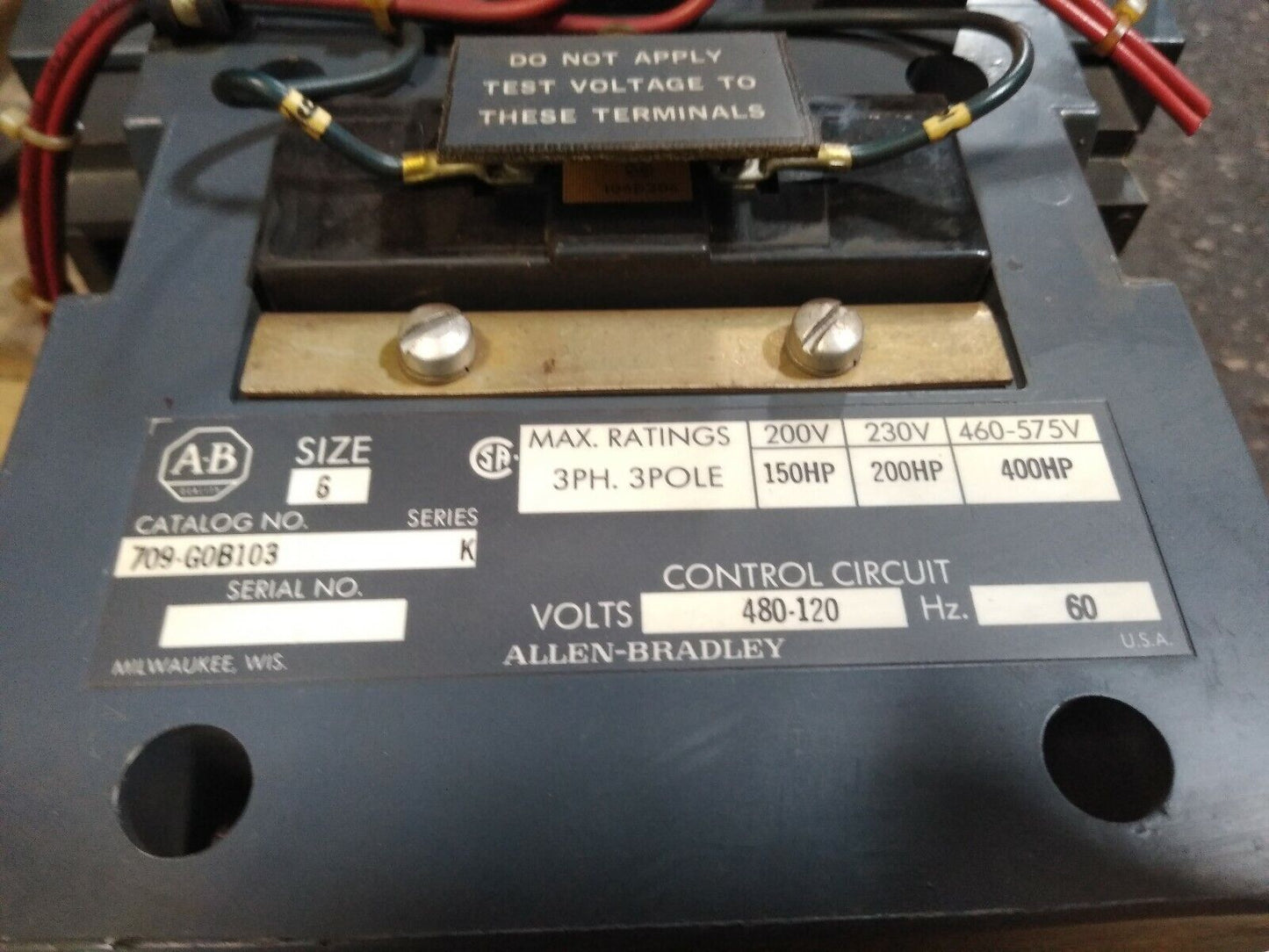 ALLEN BRADLEY 709-G0B103 SERIES K STARTER SIZE 6 3PH 3P 400HP 575V W18 HEATERS