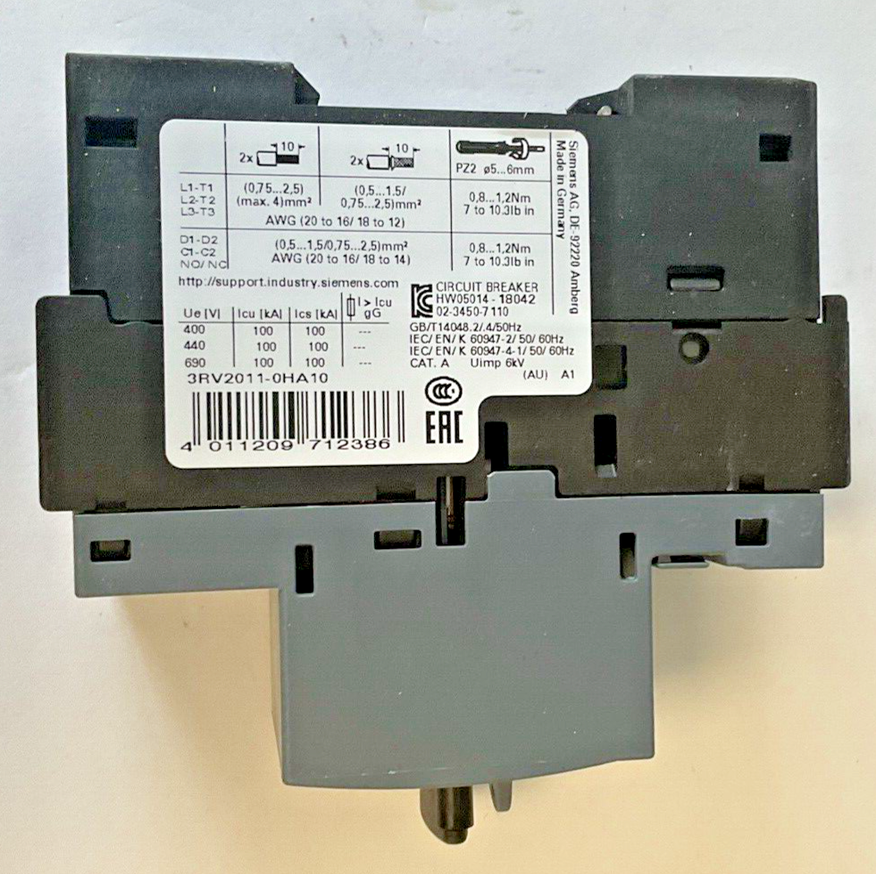 SIEMENS 3RV2011-0HA10 MOTOR CONTROL 0.55-0.8A