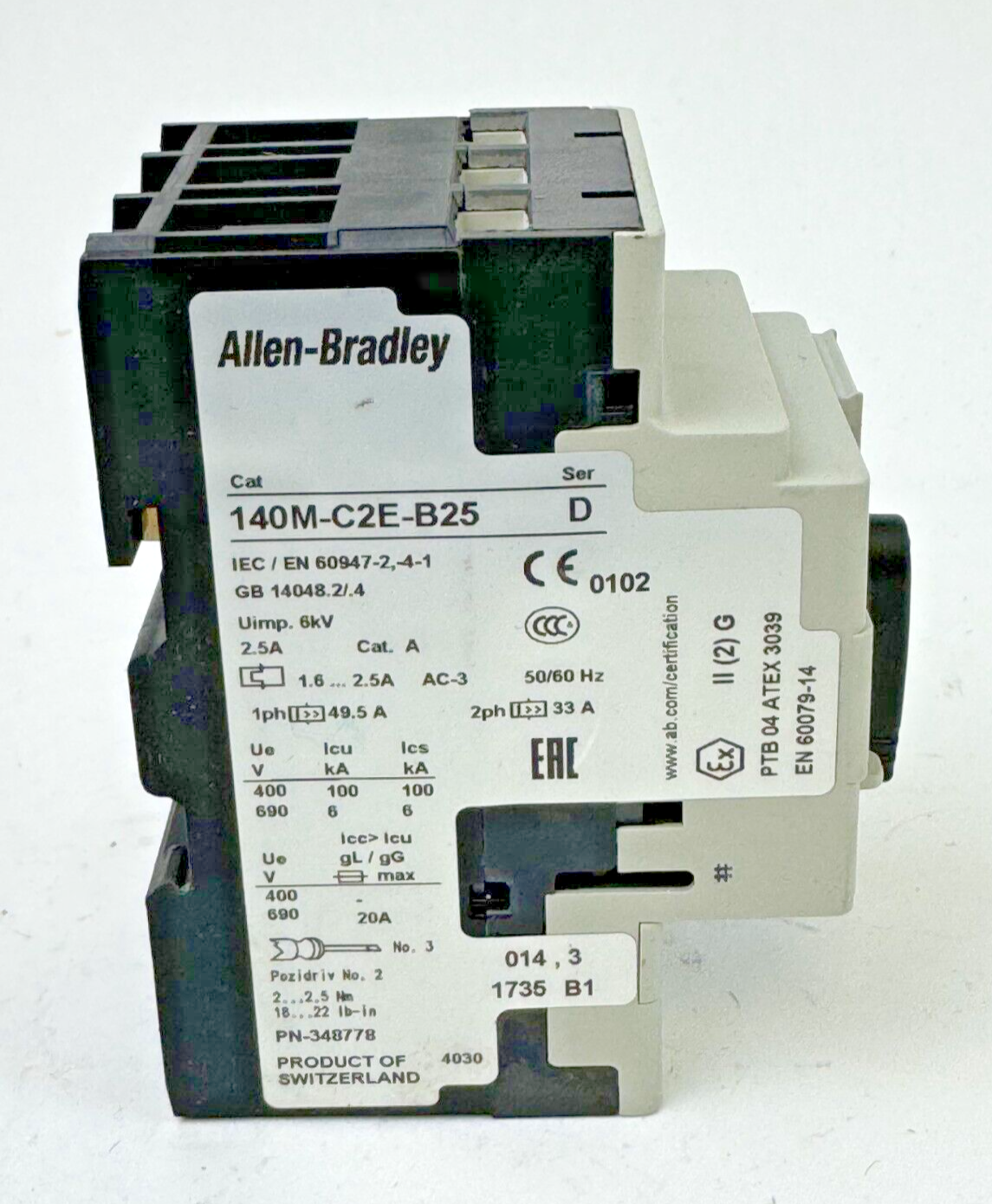 ALLEN-BRADLEY - 140M-C2E-B25 SER. D - MANUAL MOTOR PROTECTOR - 1.6 A - 2.5 A