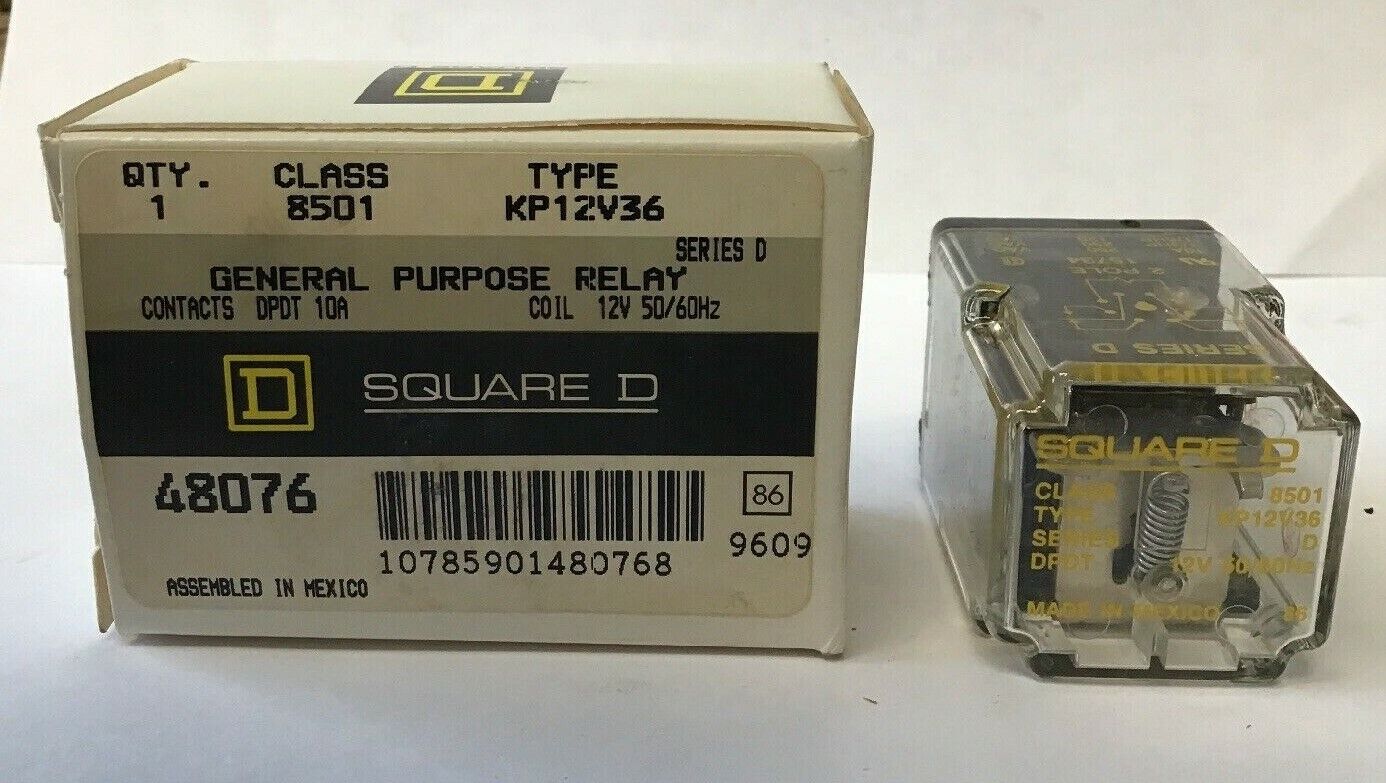 SQUARE D 8501 KP-12V36 GENERAL PURPOSE RELAY CONTACTS DPDT 10A COIL 12V 50/60HZ