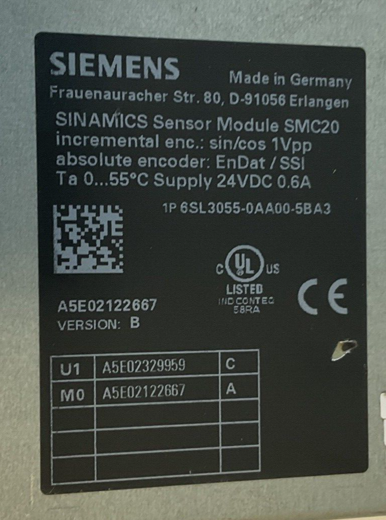 SIEMENS 6SL3055-0AA00-5BA3 SENSOR MODULE SMC20 24VDC 0.6A VER.B