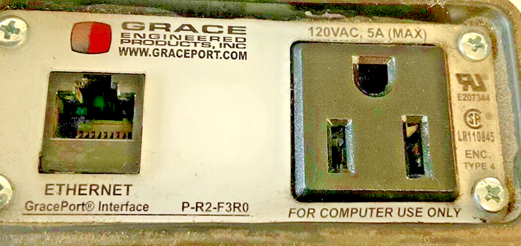 GRACE P-R2-F3R0 ETHERNET INTERFACE CONNECTOR PORT 120VAC 5A **HOLE IN COVER**