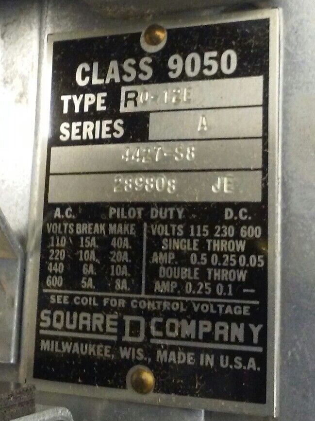 Square D AC Pneumatic Timing Relay 9050 RO-12E 1 POLE 15 AMP 110V (9050RO12E)