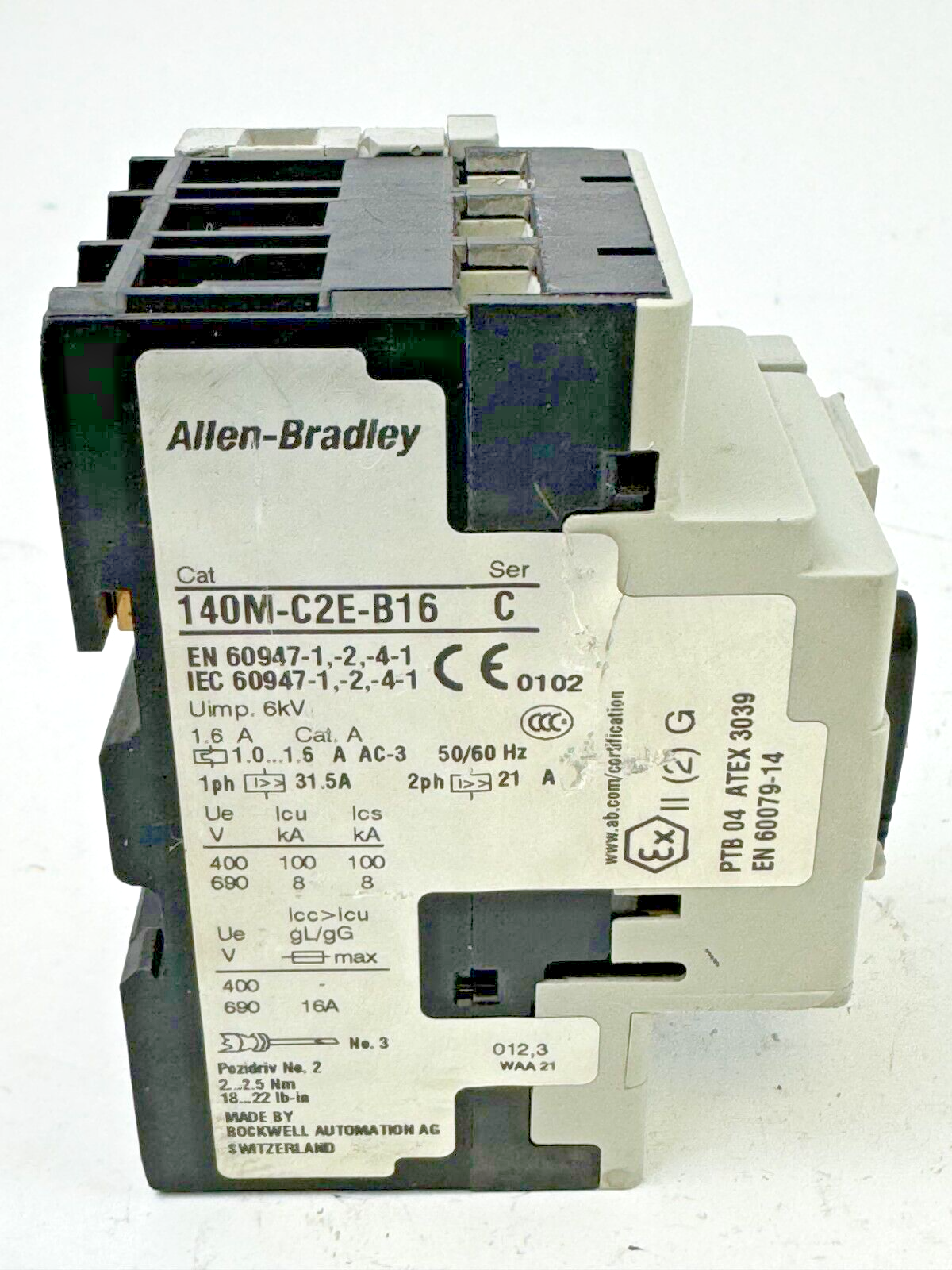 ALLEN-BRADLEY - 140M-C2E-B16 SER. C - MOTOR PROTECTOR + 140M-C-A SER. A AUX. CON