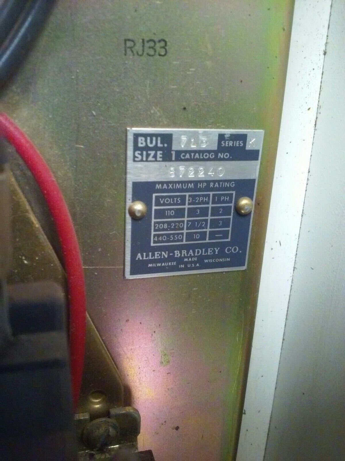 ALLEN BRADLEY SIZE 1 COMBINATION STARTER 872240 SIZE 1 BUL.713 SER. K STARTER