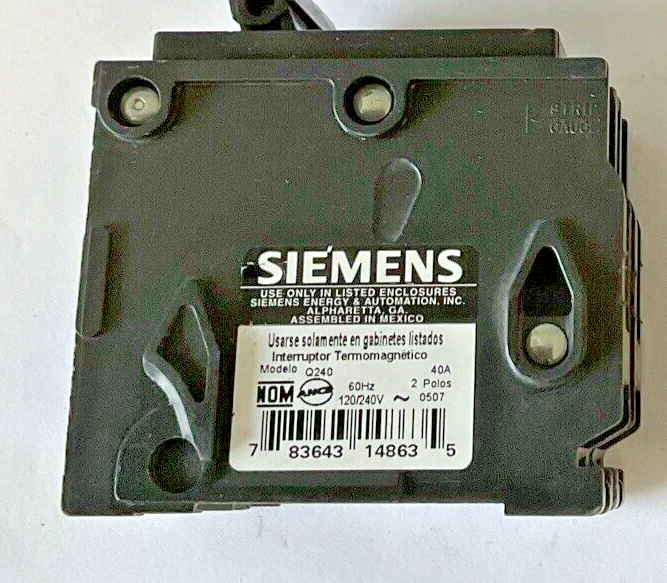 SIEMENS Q120(1POLE) & Q240(2POLE) CIRCUIT BREAKER 120/240VAC 20, 40A 60HZ