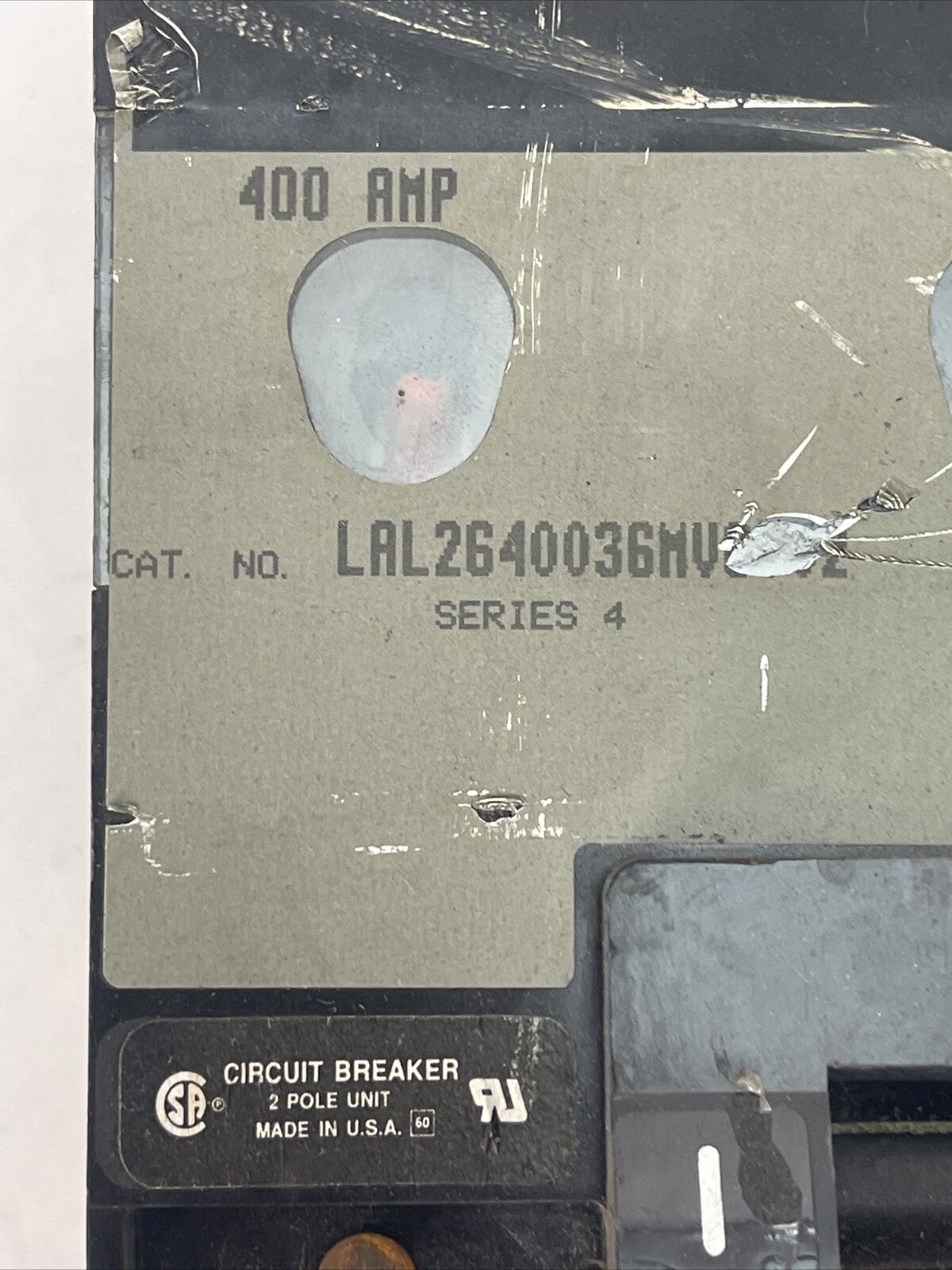 SQUARE D LAL2640036MV SERIES 4 CIRCUIT BREAKER 400AMP 600VAC 2POLE