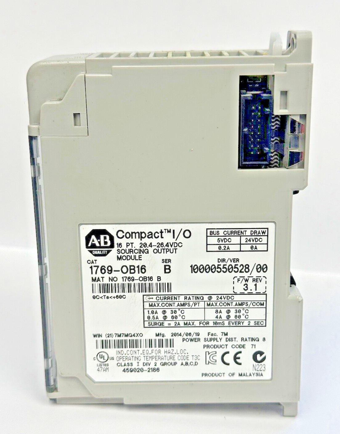 ALLEN-BRADLEY - 1769-OB16 SER. B, F/W REV 3.1, DIR/VER 10000550528/03 - 16 PT. *