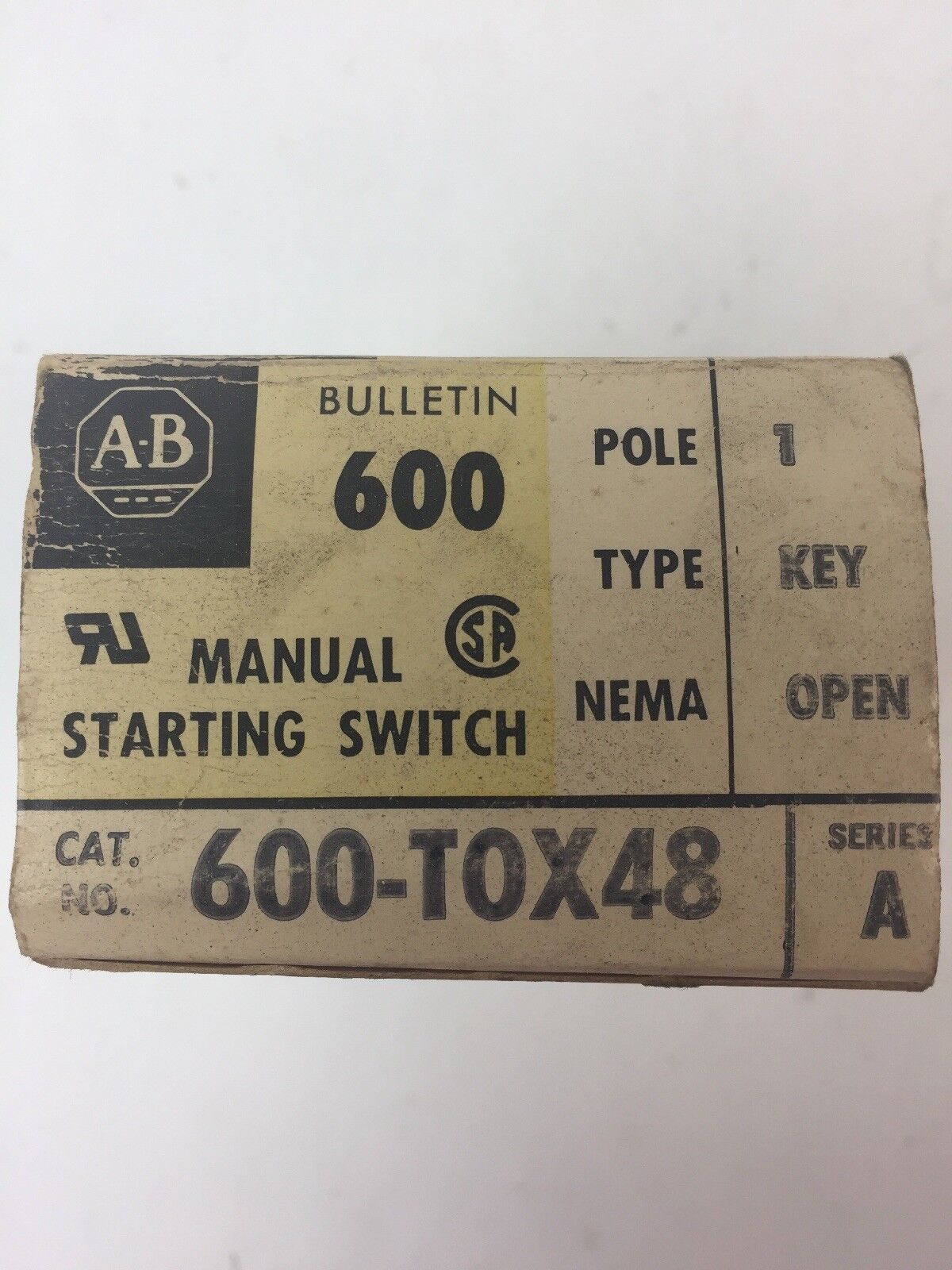 ALLEN BRADLEY 600-TOX48 MANUAL STARTING SWITCH SER B POLE 1 TYPE KEY NEMA OPEN