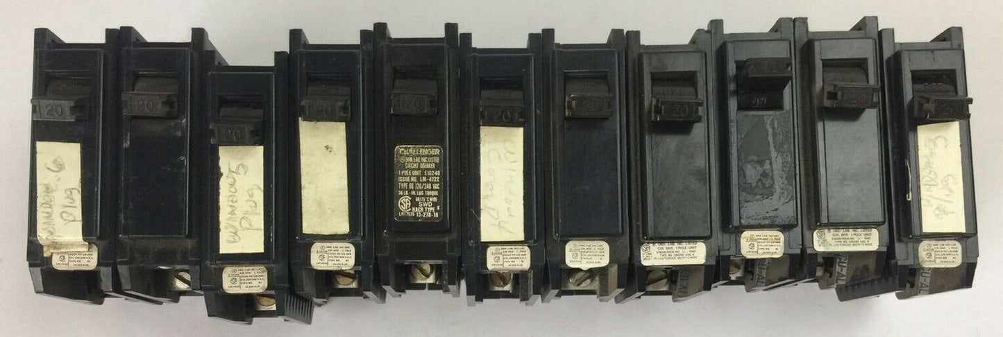 CHALLENGER/SYLVANIA BQ1C020 CIRCUIT BREAKER 1POLE 20AMP 120/240VAC (LOT OF 11)