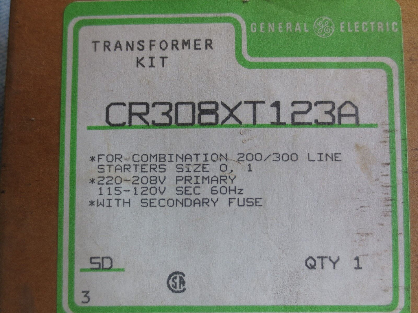 GENERAL ELECTRIC CR308XT123A TRANSFORMER KIT for 200/300 STARTERS 220/208V PRIM.