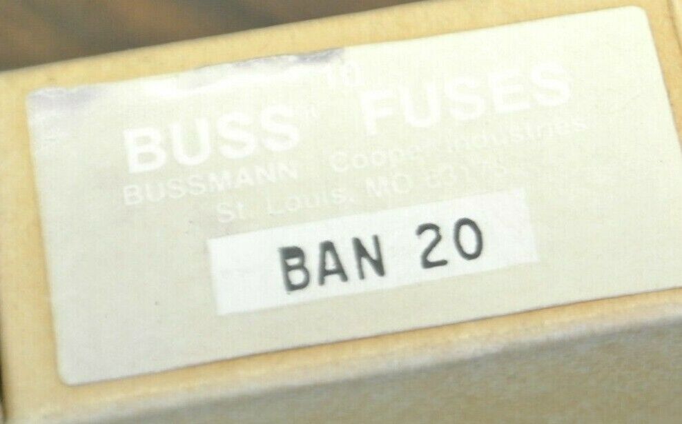 BOX of 10 / BUSS BAN-20 MIDGET FUSE / 20A / 250V / NEW SURPLUS / BAN20