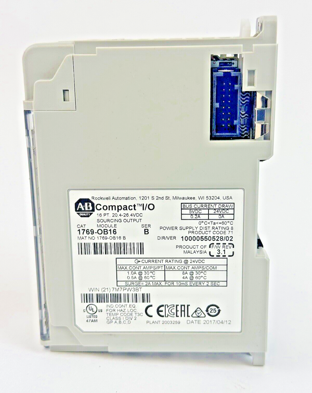 ALLEN-BRADLEY - 1769-OB16 SER. B, F/W REV 3.1, DIR/VER 10000550528/02- 16 PT.